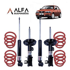 Kit Completo de Suspensão Fixa Esportiva VW Gol, Voyage, Saveiro, Parati G1, G2, G3, e G4 e Santana *com Telescópio* (todos os Anos)