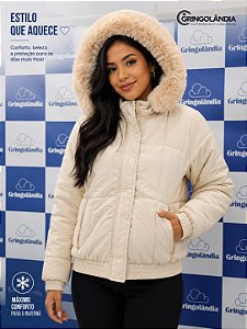 Casaco Feminino Puffer Acolchoado Com Capuz Peluciado Corta Vento MQD25-L01-B