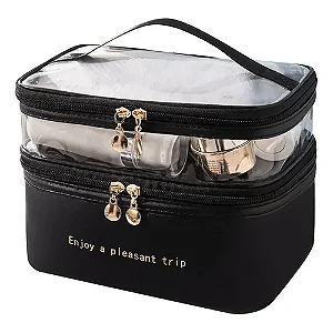 Nécessaire Prosperity Em Nylon Cor Preta ComTransparente ENJOY