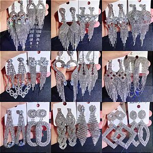 Brinco Brilhante Longo Strass Moda Luxo B-A1