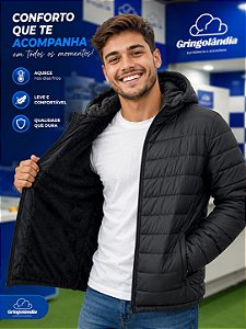 Casaco Puffer Masculino com Capuz e Forro Peluciado KA-2227P – Preto