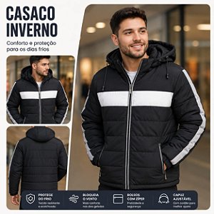 Casaco Masculino Puffer Acolchoado Com Capuz FH-008