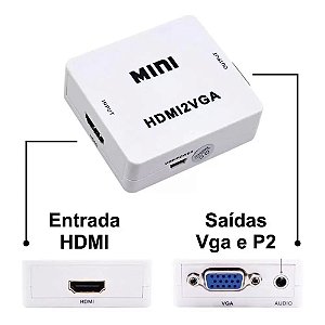 Conversor Adaptador Hdmi p/Vga Com Saida De Audio P2-NEHC-709