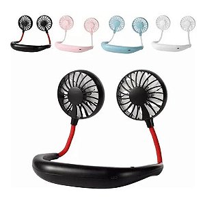 Mini Ventilador De Pescoço Azul Duplo Bateria Recarregavel - FAN-X8