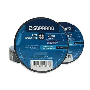 Fita Isolante Preta Soprano Rolos De 20 Metros 750v-80c Uso Geral Antichamas