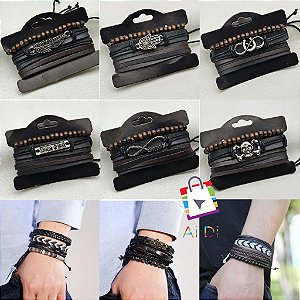 Kit Pulseiras Braceletes Unisex Ajustável V36