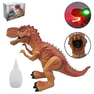 Dinossauro T-rex Solta Fumaça Anda, Com Luz E Som Toy King WM066796