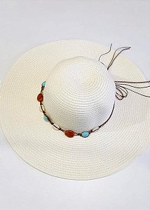 Chapéu de Praia Grande  Com Enfeite de Cordão Com Contas de madeira Cor Caramelo B40