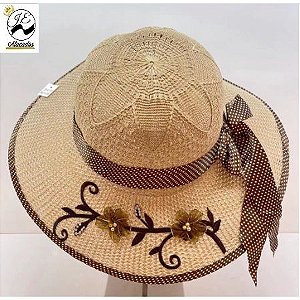 Chapéus de praia  Feminino sol com fita bolinha  Aba Larga Floppy Feminino TB-01 S-0915