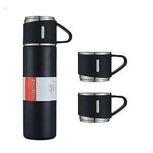 Kit Garrafa Térmica 500 ml Com 3 xicaras FLASK SET
