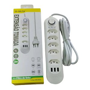Extensão 5 Tomada, USB, Cabo 2m BM-8695A