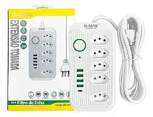 Filtro De Linha Bivolt,5 Tomada, USB + 1 TYPE-C 2m BM-8696A