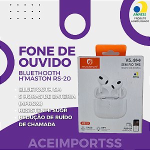 Fone De Ouvido Bluetooth V5.4 / TWS / BASS / Bateria Até 5h FOB-RS20