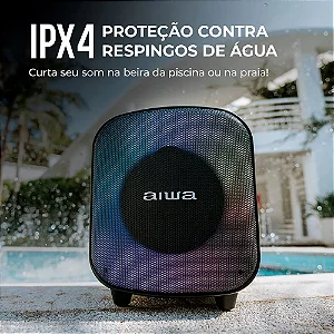 Caixa Amplificada AIWA Party Box PB07, 100W, IPX4, AWS-PB-07 Preto
