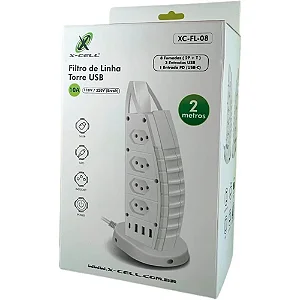 Filtro De Linha 8 Tomadas+ USB 10a 2m Branco