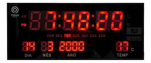 Relógio Digital Parede 45cm Data Hora Temperatura Bivolt Led Vermelha OIH-6208