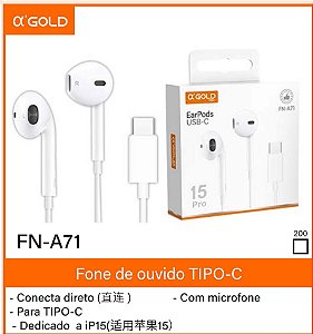 Fone Com Fio Type-C / Universal Serve para iPhone FN-A71
