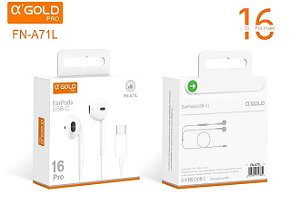 Fone De ouvido Com Fio Tipo C (USB-C) Compatível com a Linha Completa do iPhone 16 Alto Qualidade FN-A71L