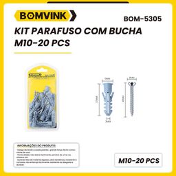 Kit Parafuso Com Bucha M10 – 20 Peças BOMVINK  BOM-5305