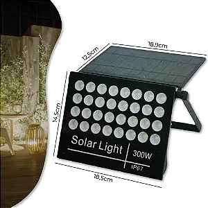 Refletor Solar Led 300w Placa Prova Dágua Sensor Dobrável Ajustável IP67-33W
