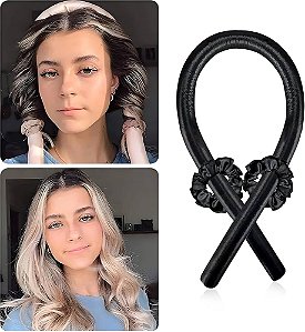 Modelador De Cachos Com Xuxinha Cetim Curling Rod Sem Calor + 2 Xuxinhas 3786