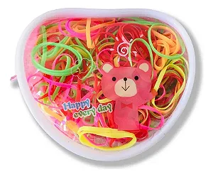 Kit 500 Elásticos de Cabelo Silicone Colorido Infantil + Estojo Organizador 12-BB-2