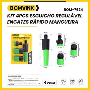 Kit 4 Pçs Esguicho Regulável Engate Rápido Mangueira BOMVINK BOM-7624