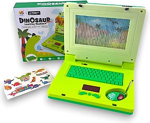 Dinossaur Notebook Infantil Educativo com Teclado Musical, Tela Interativa Luminosa, Mouse e Som, Brinquedo de Aprendiza