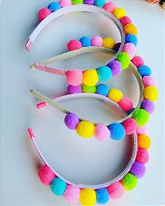 Tiara / Arco Infantil Colorida Com Pompom 2428