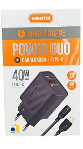 Kit Carregador 40W Kimaster USB Type-C T160UC Preto