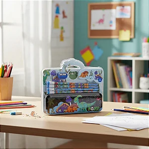 Conjunto De Lápis, Régua E Borracha Dinossauro NO-6612