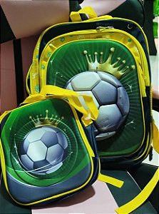 Kit mochila Com Lancheira Escolar Tema bola De Futebol MOCHILA-BOLA