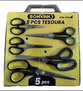 Kit 5 Tesouras Bomvink Aço Inoxidável Tamanhos Variados BOM-3302