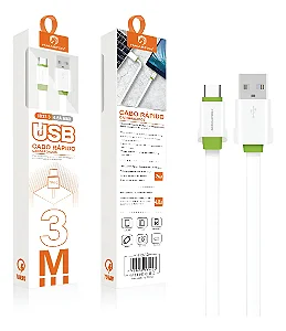 Cabo de Dados USB Tipo C 3m Branco Alta Velocidade H'maston 4.8A H137-3