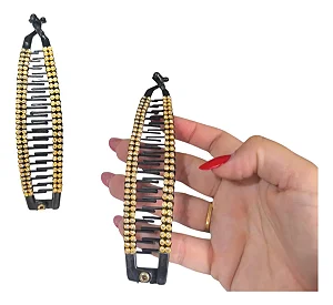 Presilhas De Cabelo Estilo Banana Dourado C/ Strass 15cm