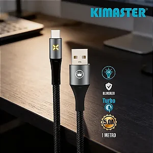 Cabo USB-C Blindado Turbo com LED - Ultra Resistente CB732C Preto