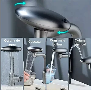Torneira De Cozinha Cascata 360 Rotação 4 Funções Bocal TOR-360