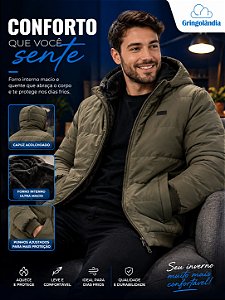 Casaco Jaqueta Puffer Masculina Forrada Com Pelúcia Interna, Capuz e Zíper – 2501