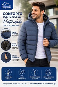 Casaco Puffer Masculino Forrado com Pelúcia Interna, Capuz e Zíper – 2034