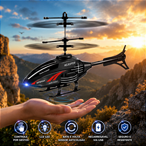 Helicóptero Sensorial Mini Drone Controla Com A Mão Bate Volta Recarregável