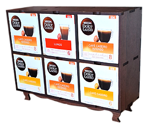 Estante com 6 Nichos Caixas de Capsulas de Café DOLCE GUSTO - Caixas de 10 cápsulas - IPÊ