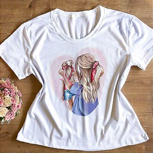 T-Shirt - Mãe e Filha Coração Laço
