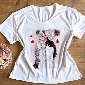 T-Shirt - Mãe e Filho Corações com Beijo