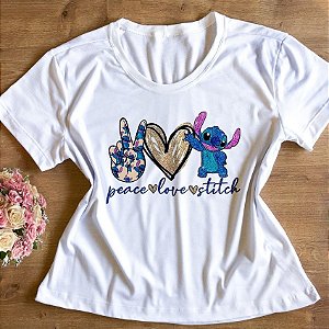 T-Shirt - Paz, Amor e Stitch
