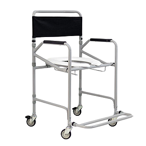Cadeira de Banho 120kg com Abertura Frontal Rodas para Idoso Geriatrica Sanitária Hospitalar