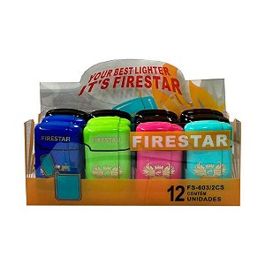 Caixa 12 Isqueiro Maçarico Firestar Intense Colors 2 Chamas FS-603/2CS