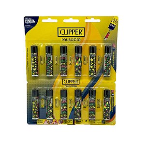 Cartela C/12 Isqueiro Clipper Grande Model:Folhas weed