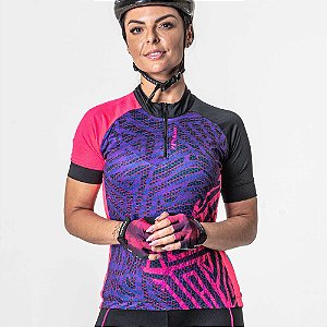 Camisa Ciclista Manga Curta Zíper Parcial Feminina Root 04237 Poker-Bike