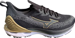 Tenis Mizuno Wave Laser Masculino  Preto Dourado