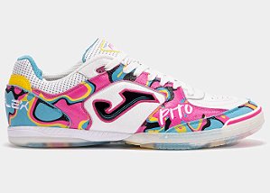 Chuteira Joma Futsal Top Flex Pito Rosa Branco